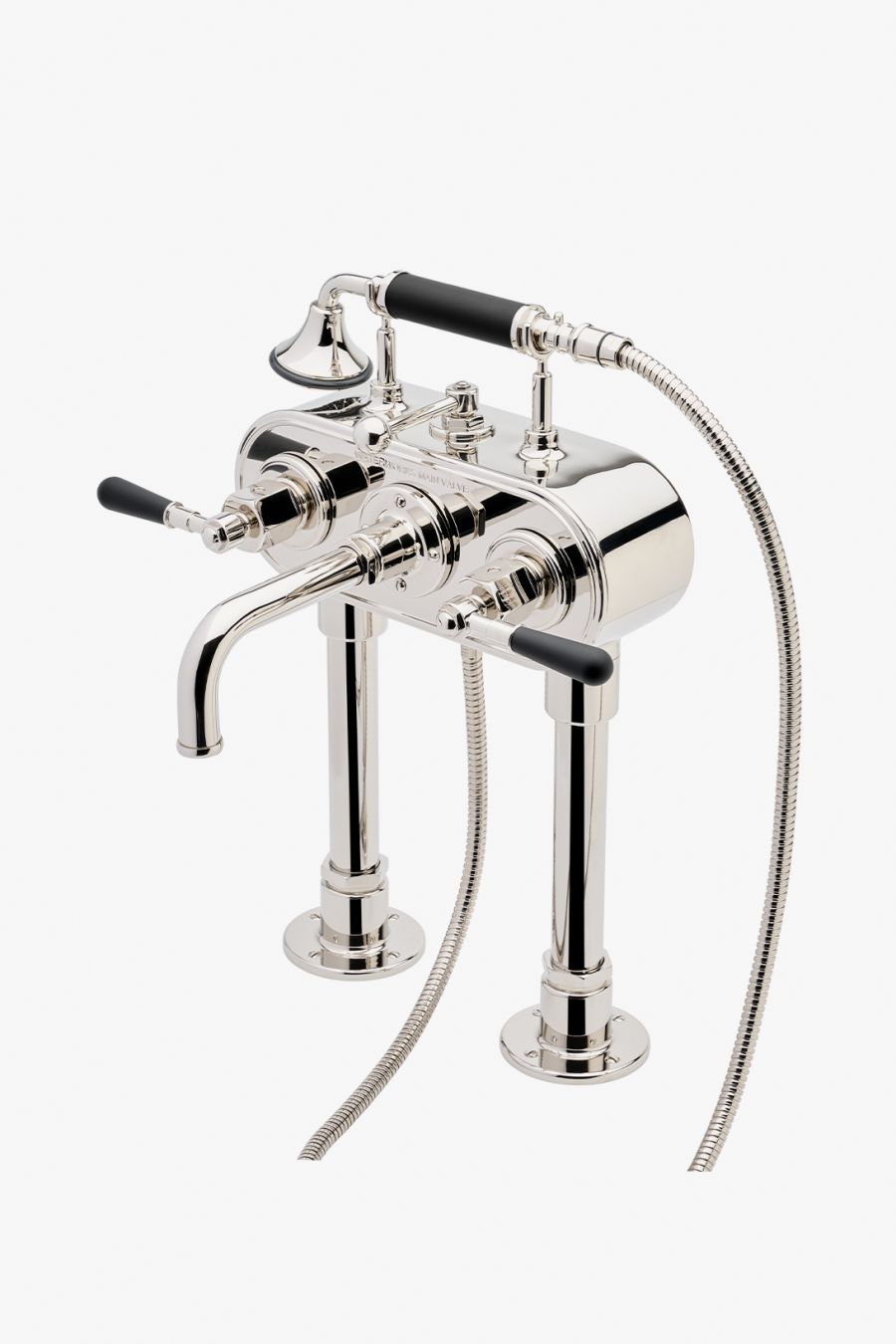 Regulator Exposed Deck Mounted Tub Filler with Handshower and Two-Tone Lever Handles (Less Unions) in Nickel/Matte Black, 1.75 gpm (6.6 L/min)