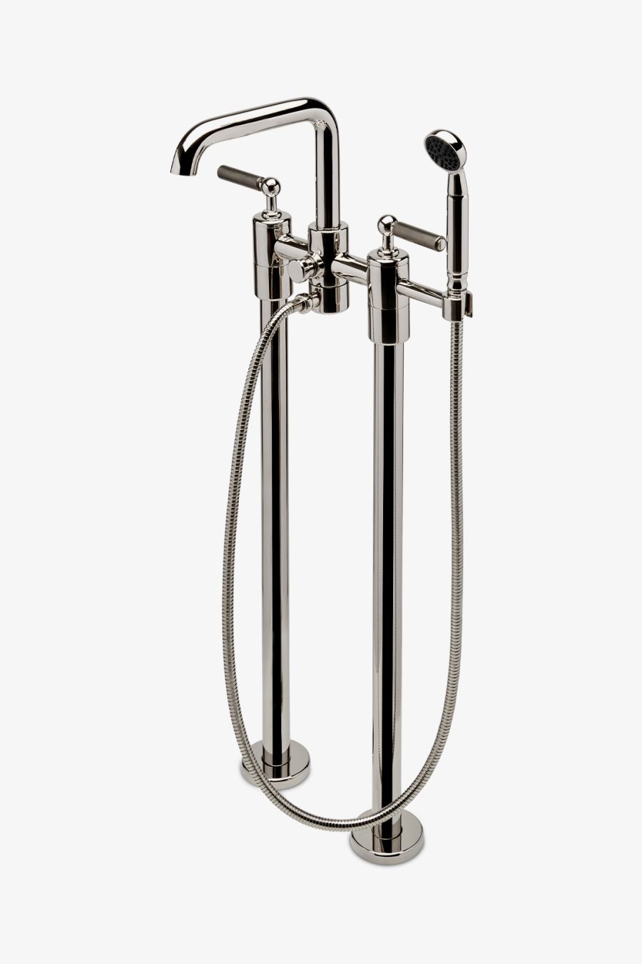 Ludlow Shinola Edition Floor Mounted Exposed Tub Filler with Handshower and Two-Tone Lever Handles