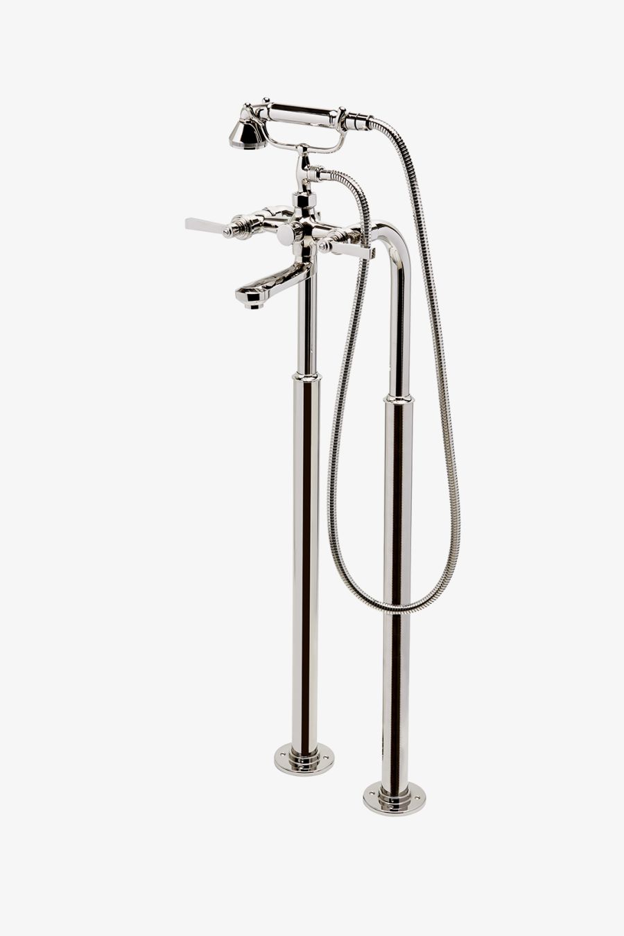 Aero Floor Mounted Exposed Tub Filler with Metal Handshower and Lever Handles