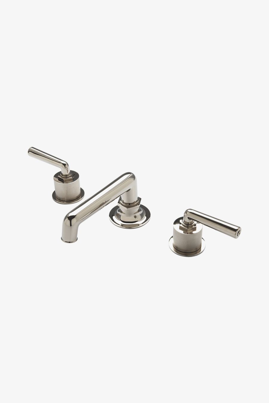 Henry Low Profile Three Hole Deck Mounted Lavatory Faucet with Coin Edge Cylinders and Metal Lever Handles