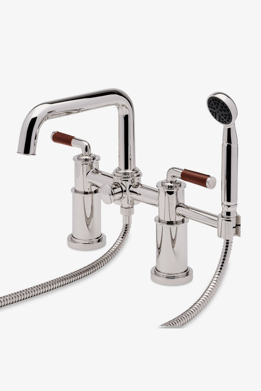 Henry Chronos Deck Mounted Exposed Tub Filler with Handshower and Leather Lever Handles