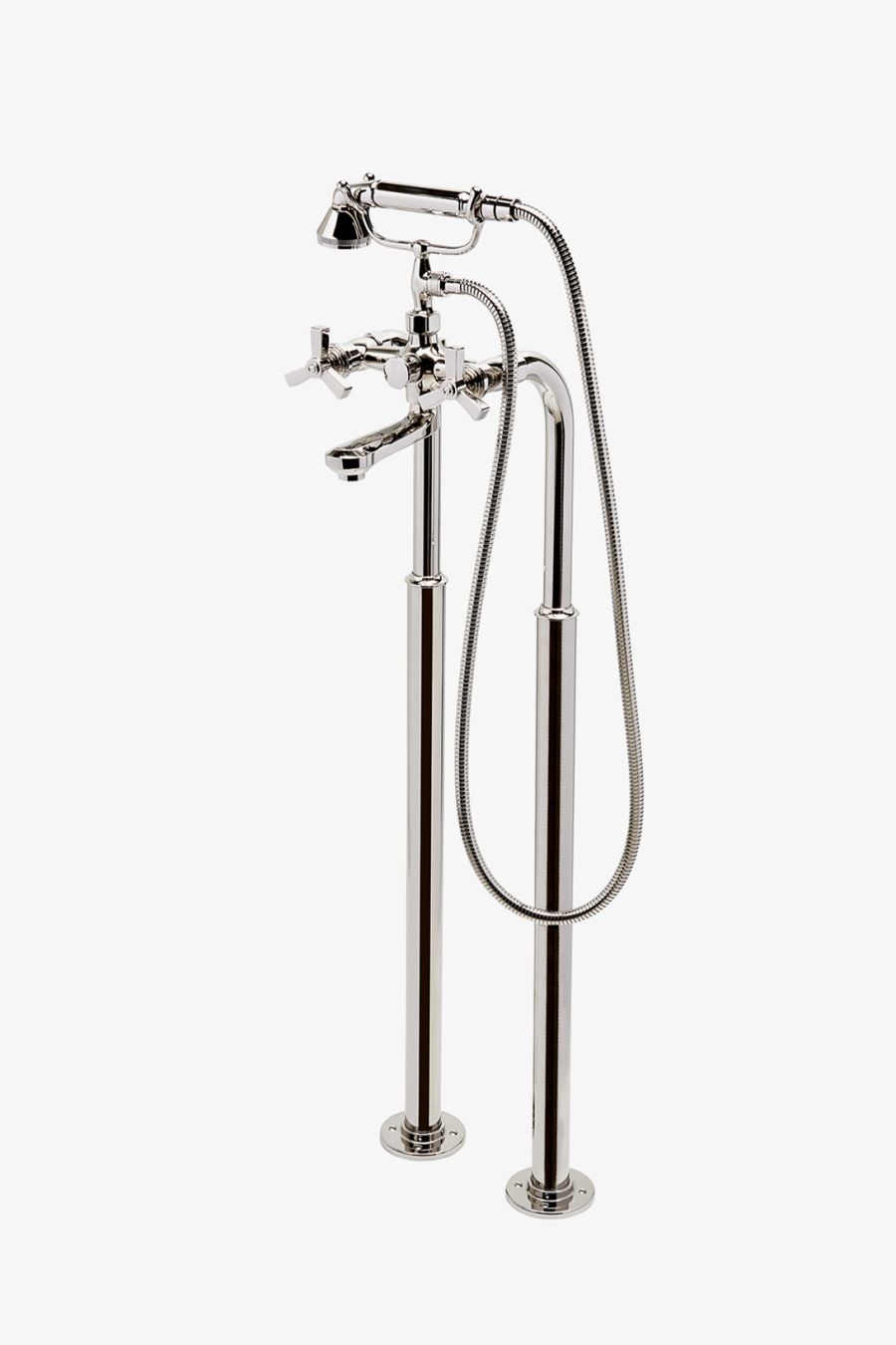 Aero Floor Mounted Exposed Tub Filler with Metal Handshower and Cross Handles