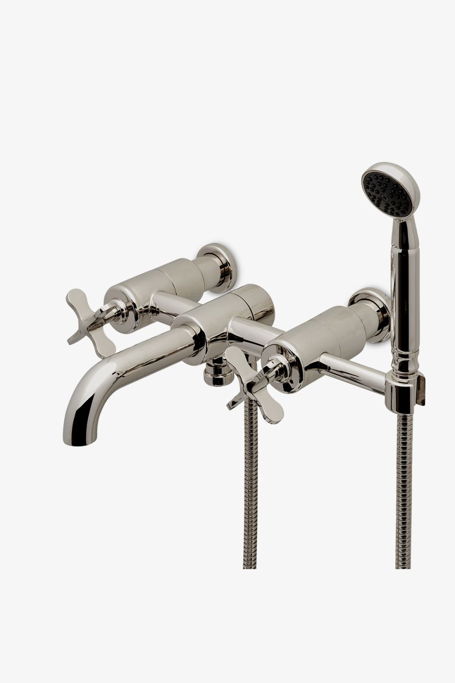 Ludlow Wall Mounted Exposed Tub Filler with Handshower and Cross Handles