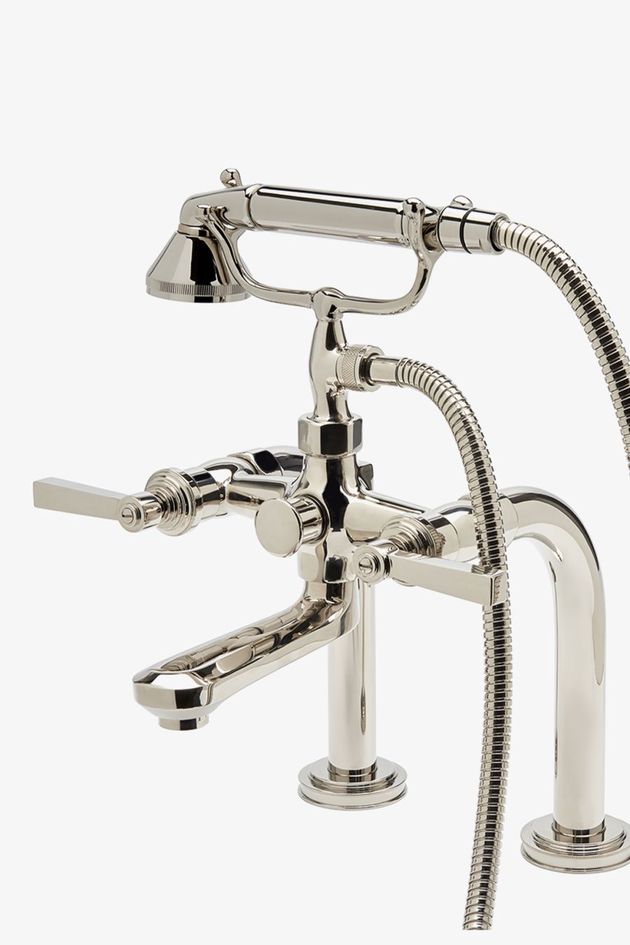 Aero Deck Mounted Exposed Tub Filler with Metal Handshower and Lever Handles