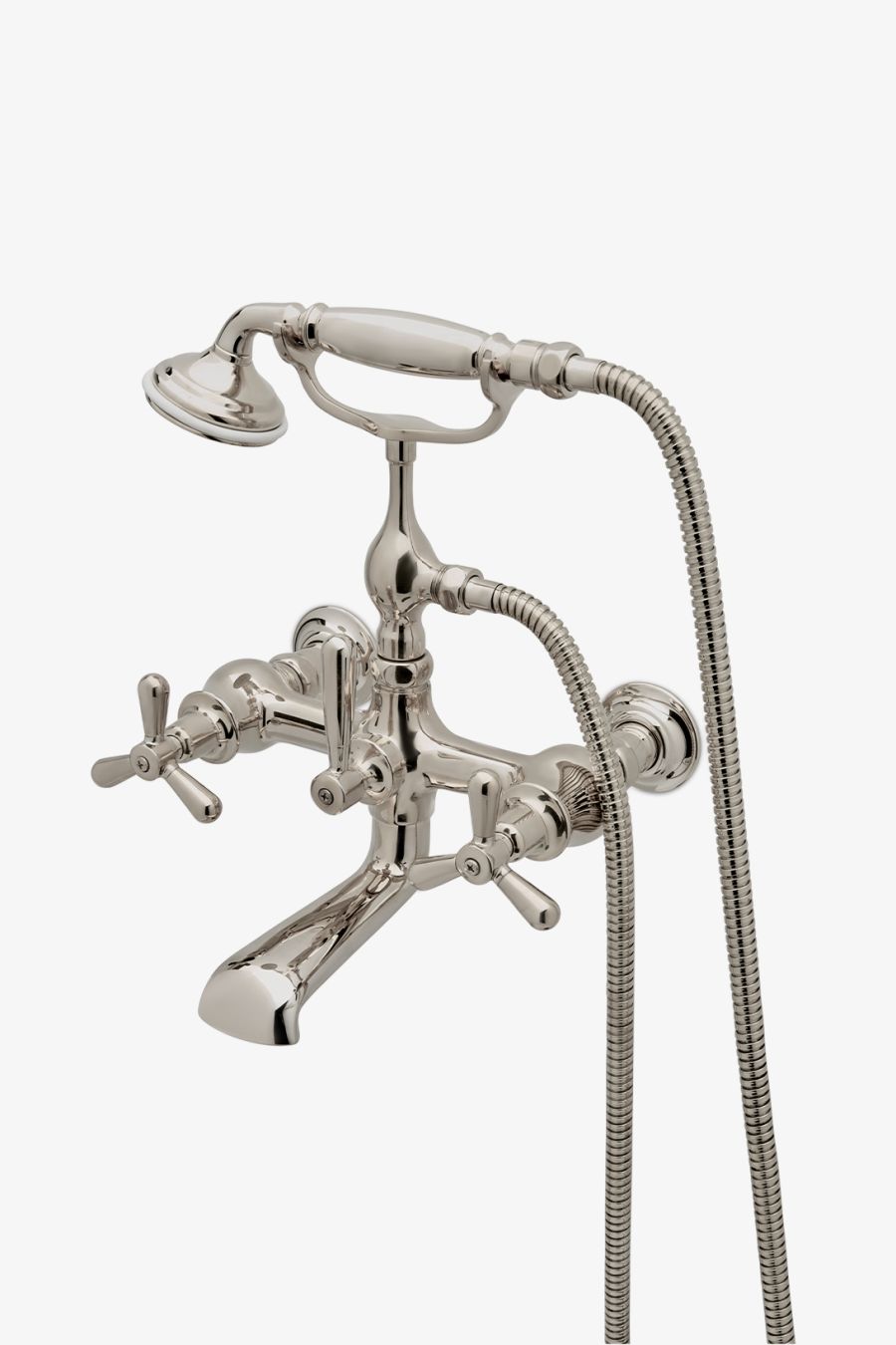 Riverun Wall Mounted Exposed Tub Filler with Handshower and Tri-Spoke Handles