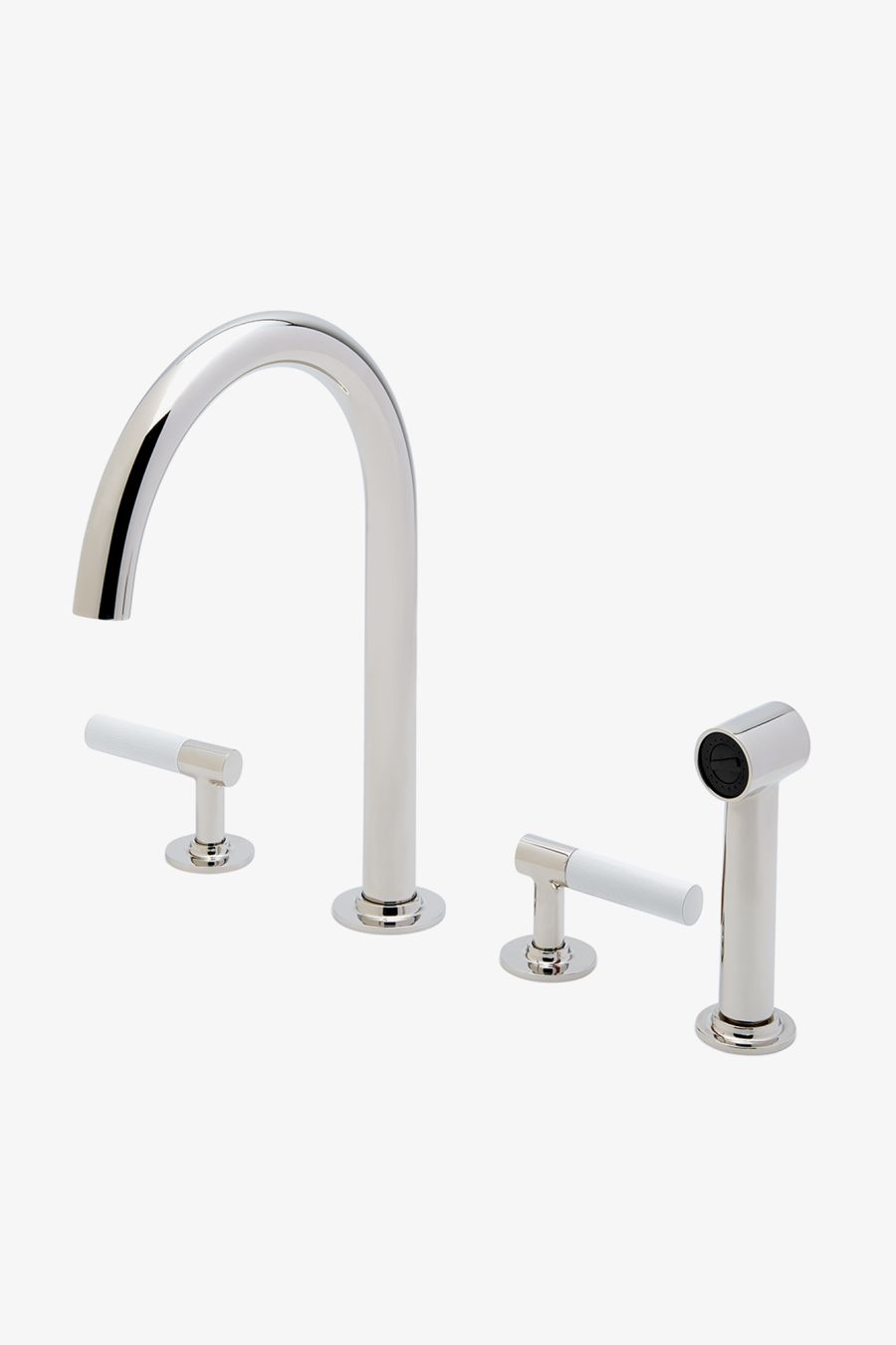 Bond Union Series Gooseneck Kitchen Faucet and Spray with Enamel Guilloche Lines Lever Handles