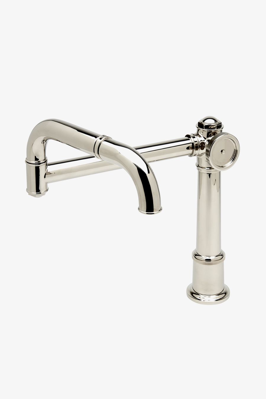 On Tap Deck Mounted Articulated Pot Filler with Metal Wheel Handle