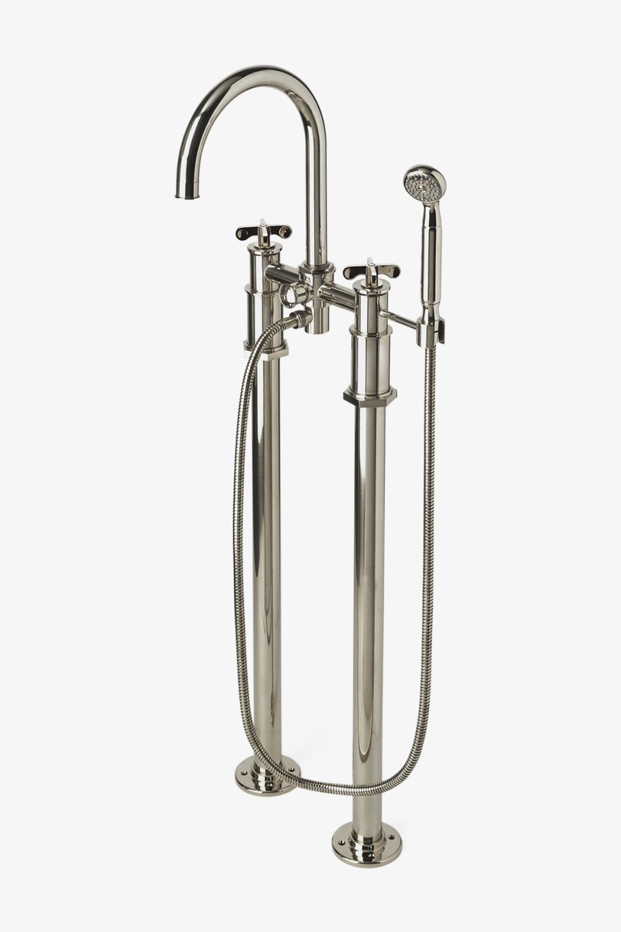 Henry Exposed Floor Mounted Tub Filler With Handshower and Metal Cross Handles
