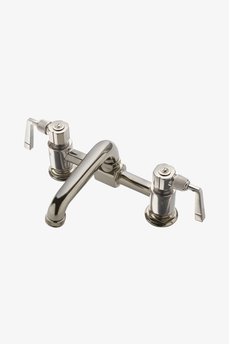 R.W. Atlas Bridge Two Hole Deck Mounted Lavatory Faucet with Metal Lever Side Mount Handles