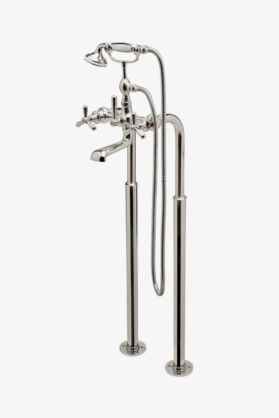 Riverun Floor Mounted Exposed Tub Filler with Handshower and Tri-Spoke Handles