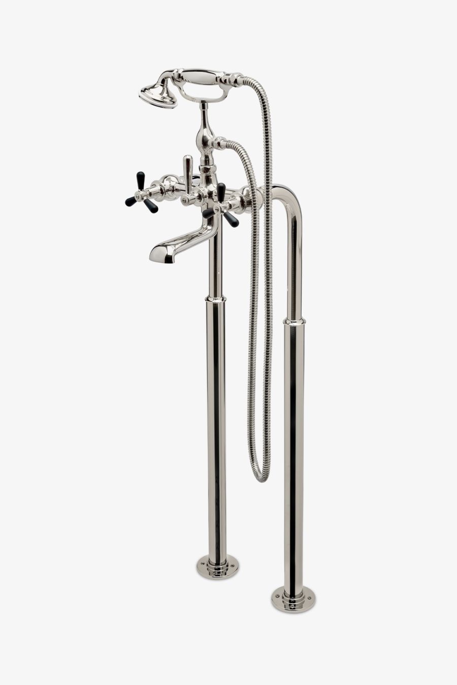Riverun Floor Mounted Exposed Tub Filler with Handshower and Two-Tone Tri-Spoke Handles