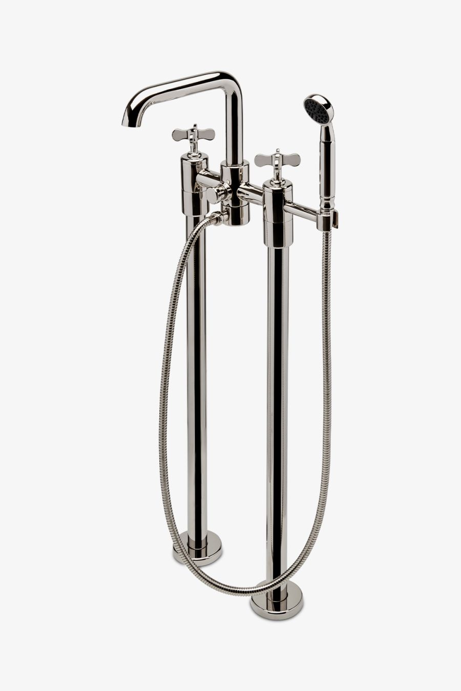 Ludlow Floor Mounted Exposed Tub Filler with Handshower and Cross Handles