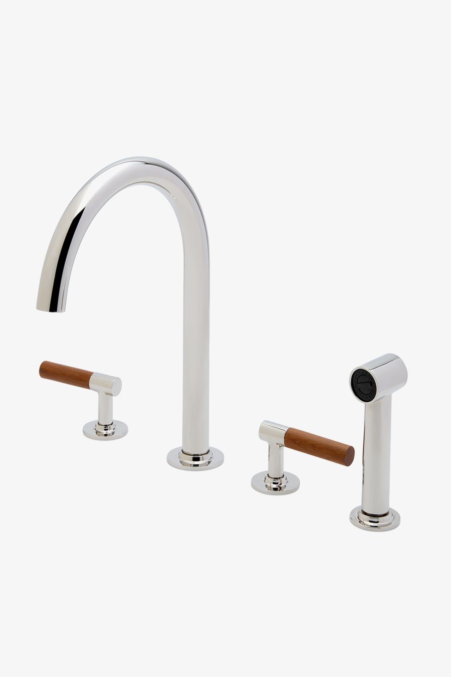 Bond Tandem Series Gooseneck Kitchen Faucet and Spray with Teak Lever Handles