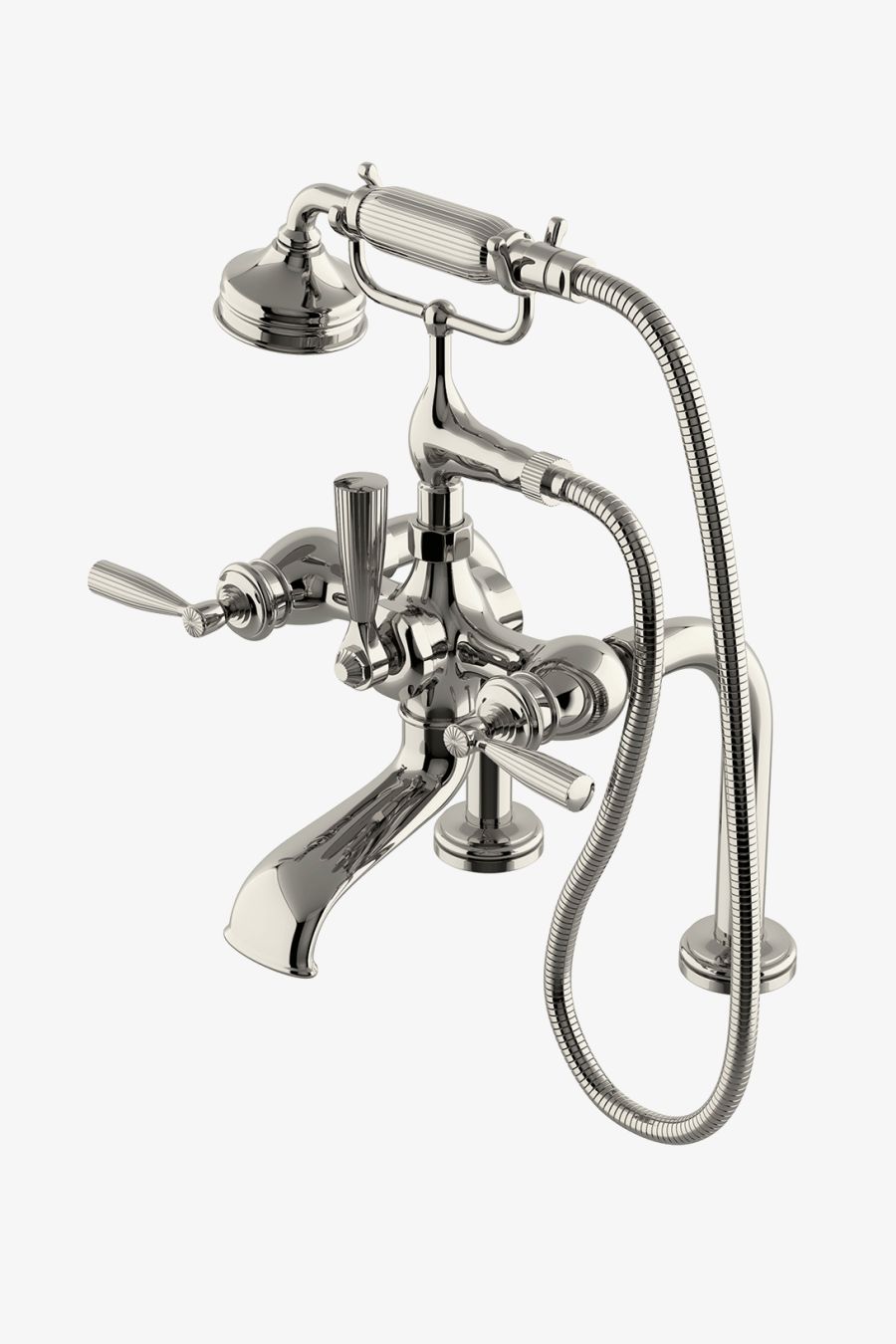 Foro Deck Mounted Exposed Tub Filler with Metal Handshower and Lever Handles