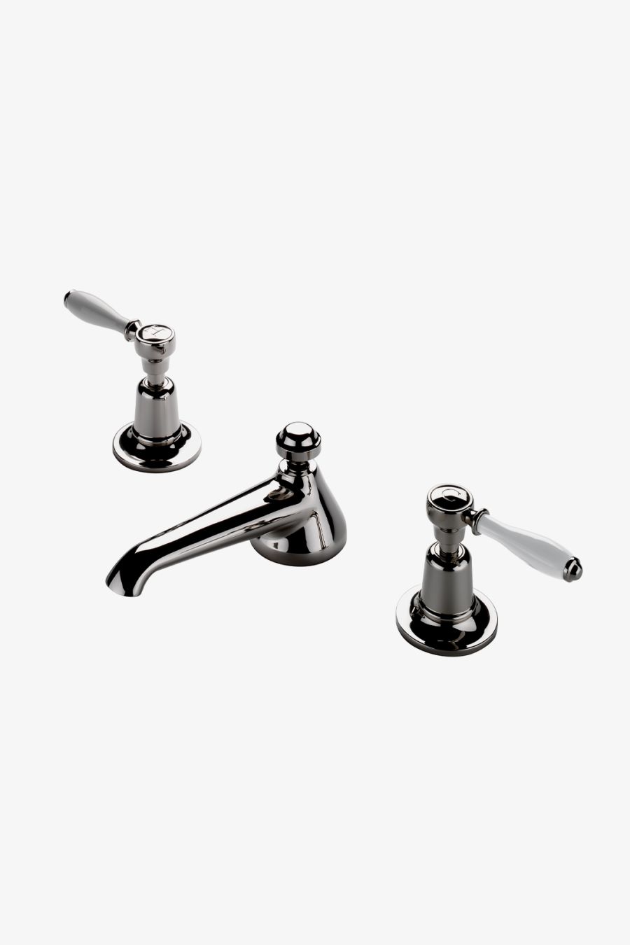 Easton Classic Low Profile Three Hole Deck Mounted Lavatory Faucet with White Porcelain Lever Handles