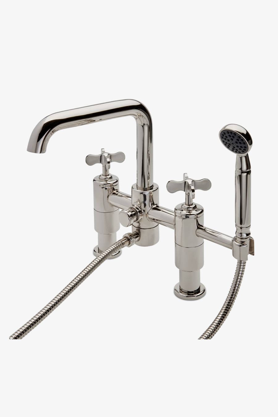 Ludlow Deck Mounted Exposed Tub Filler with Handshower and Cross Handles