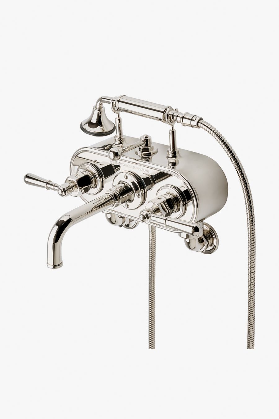 Regulator Exposed Wall Mounted Tub Filler with Handshower and Lever Handles
