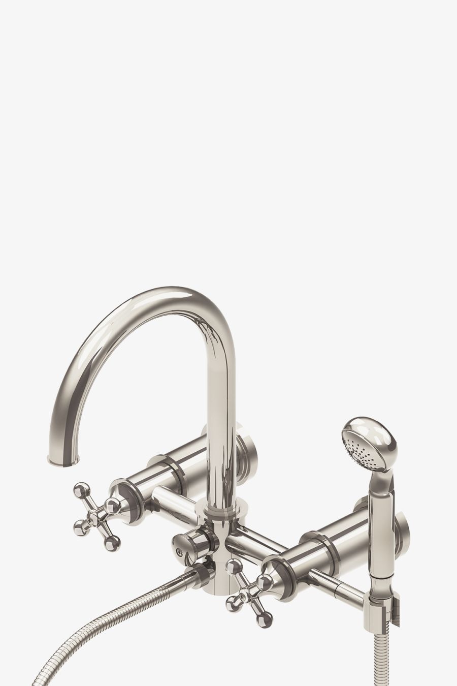 Dash Wall Mounted Exposed Tub Filler with Metal Handshower and Cross Handles
