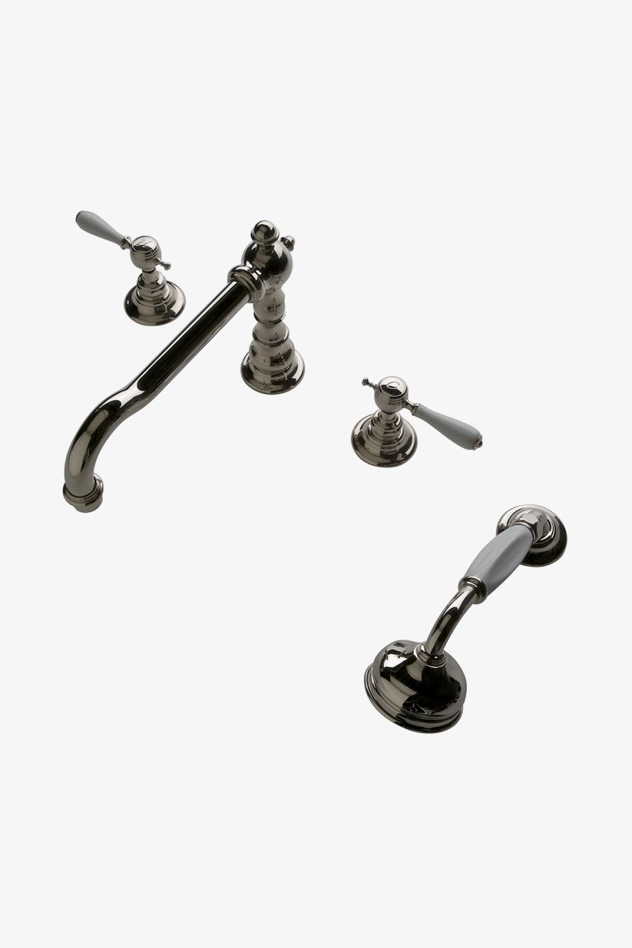 Julia High Profile Concealed Tub Filler with Metal Handshower and White Porcelain Lever Handles