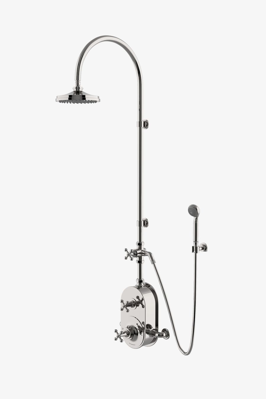 Dash Exposed Thermostatic Shower System with 8" Shower Head, Handshower, Metal Cross Diverter Handle and Metal Cross Handles