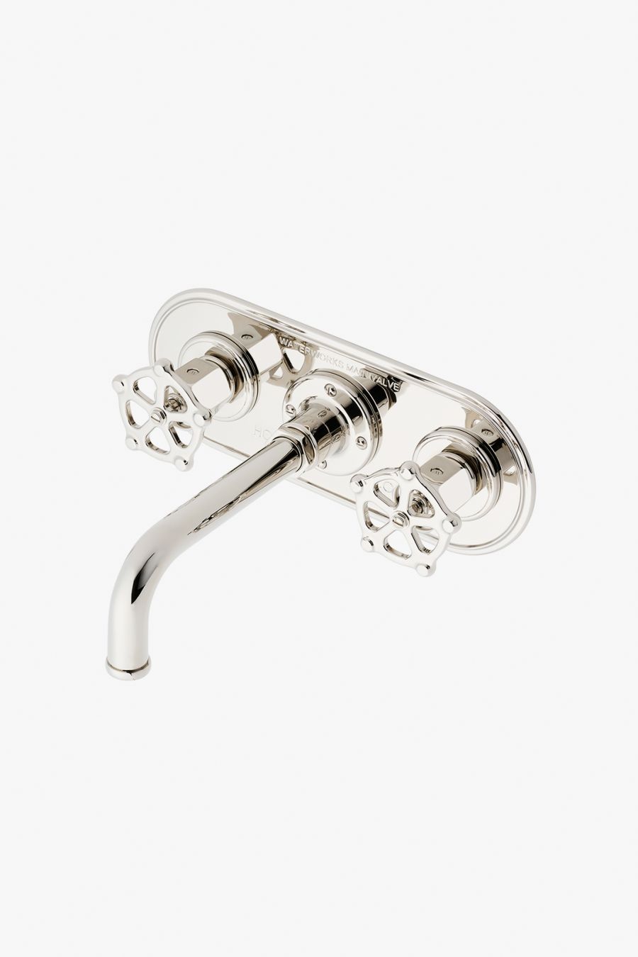 Regulator Wall Mounted Lavatory Faucet with Trim Plate and Wheel Handles