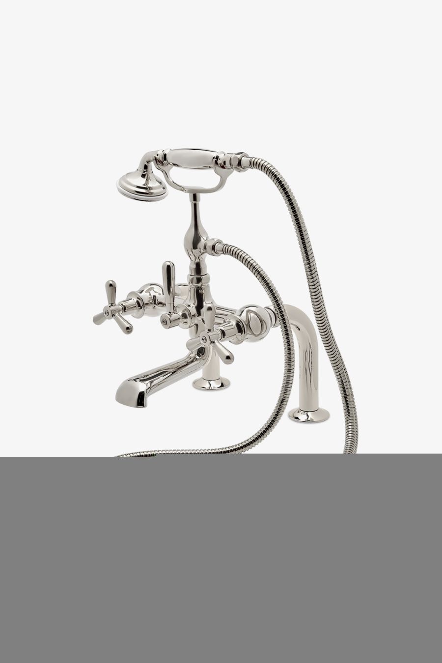 Riverun Deck Mounted Exposed Tub Filler with Handshower and Tri-Spoke Handles