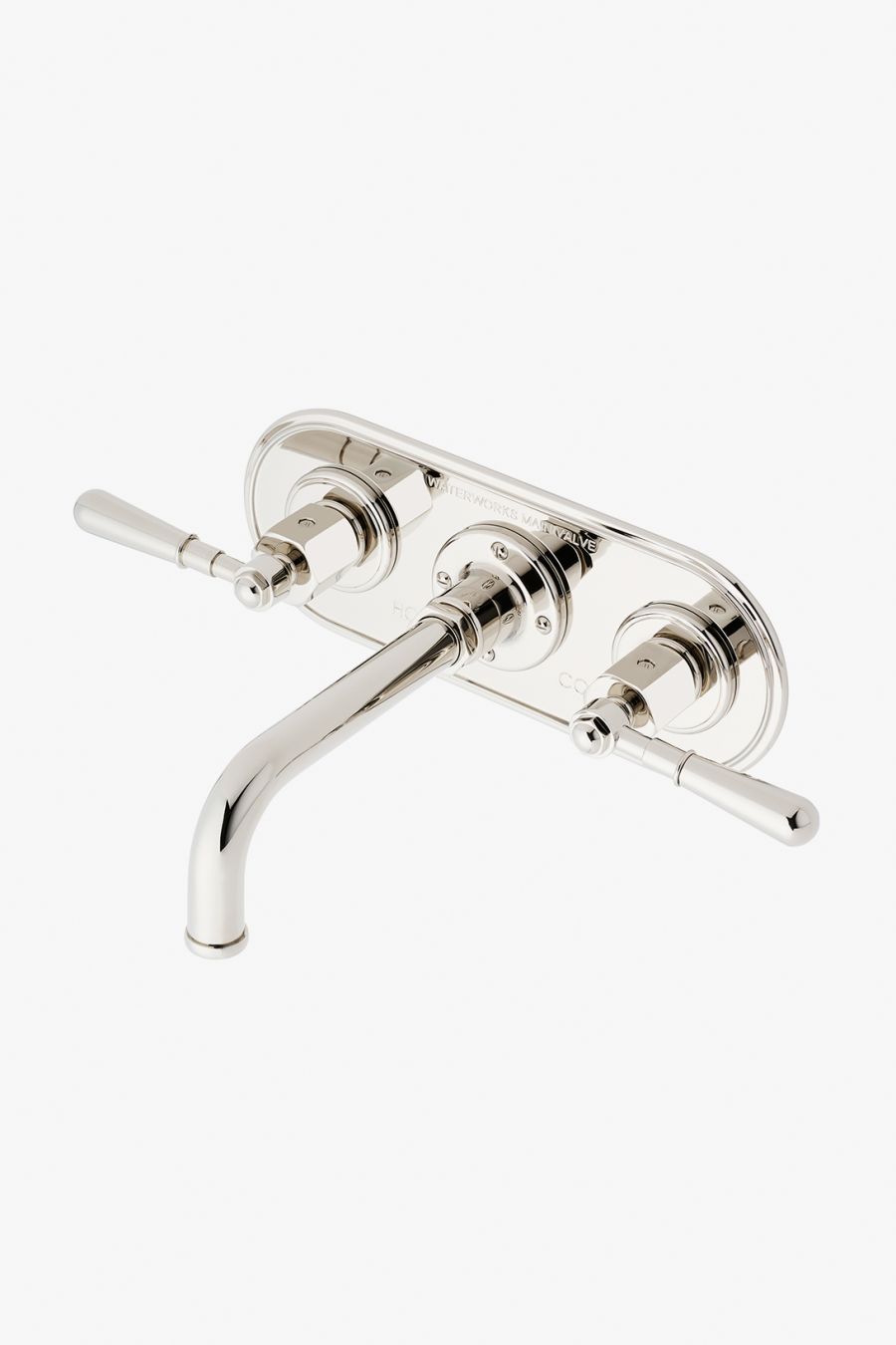 Regulator Wall Mounted Lavatory Faucet with Trim Plate and Lever Handles