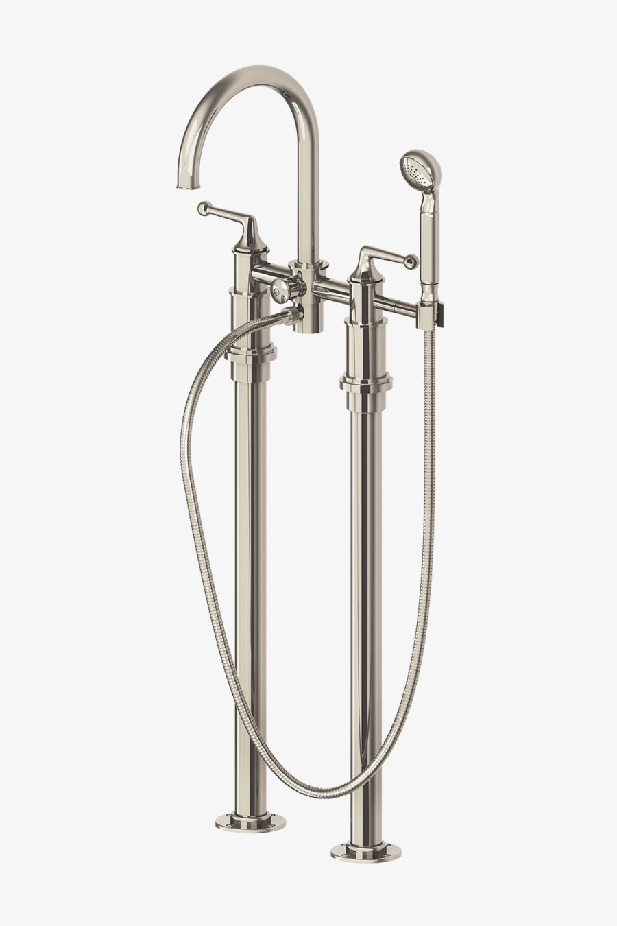 Dash Floor Mounted Exposed Tub Filler with Metal Handshower and Lever Handles