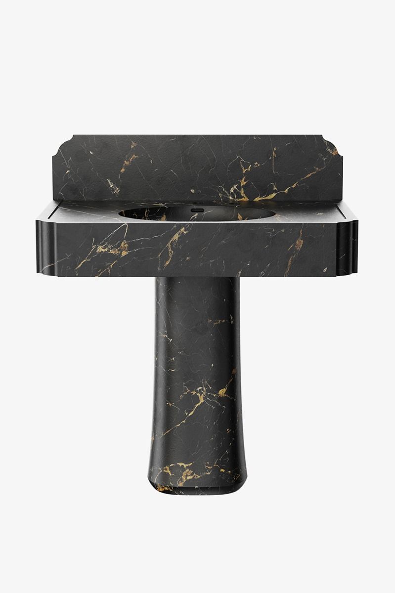 Audra Deck Mounted Marble Lavatory Sink with Backsplash and Tapered Pedestal