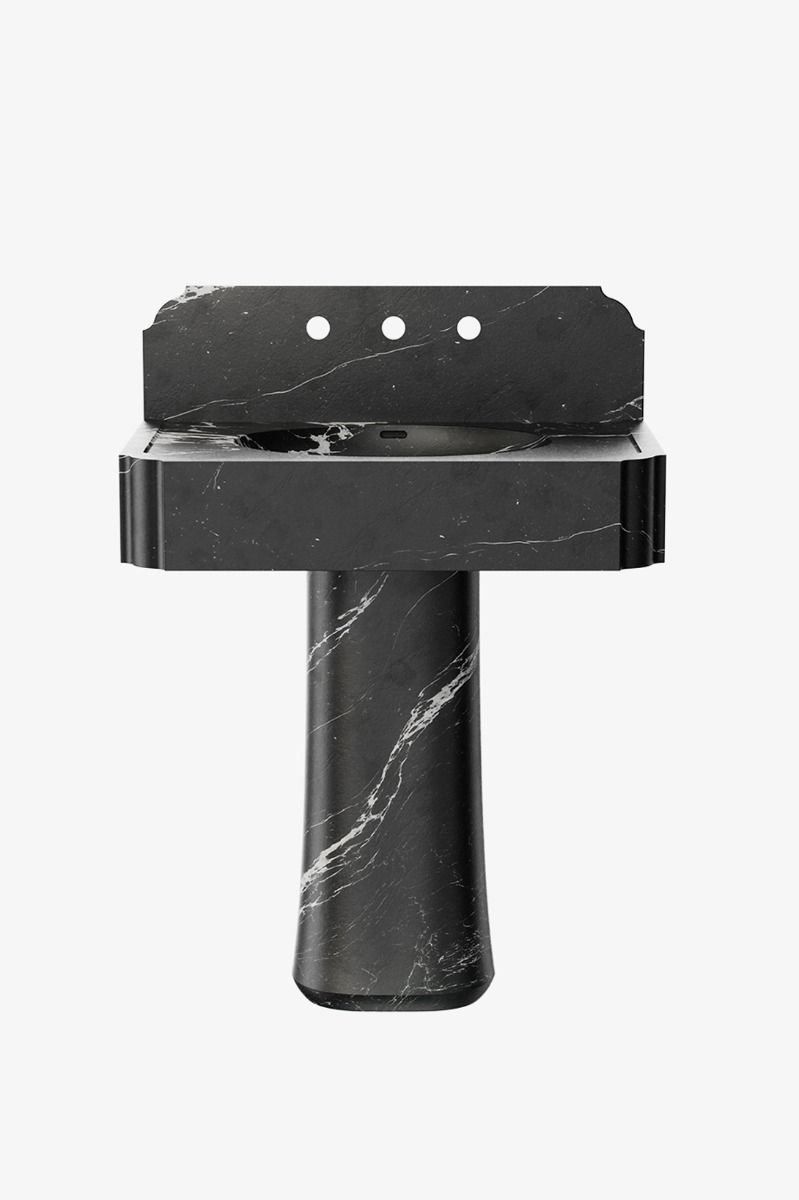 Audra Wall Mounted Marble Lavatory Sink with Backsplash and Tapered Pedestal