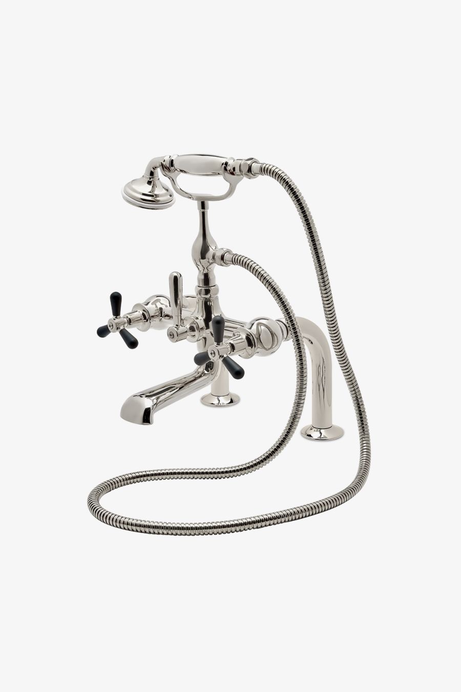 Riverun Deck Mounted Exposed Tub Filler with Handshower and Two-Tone Tri-Spoke Handles