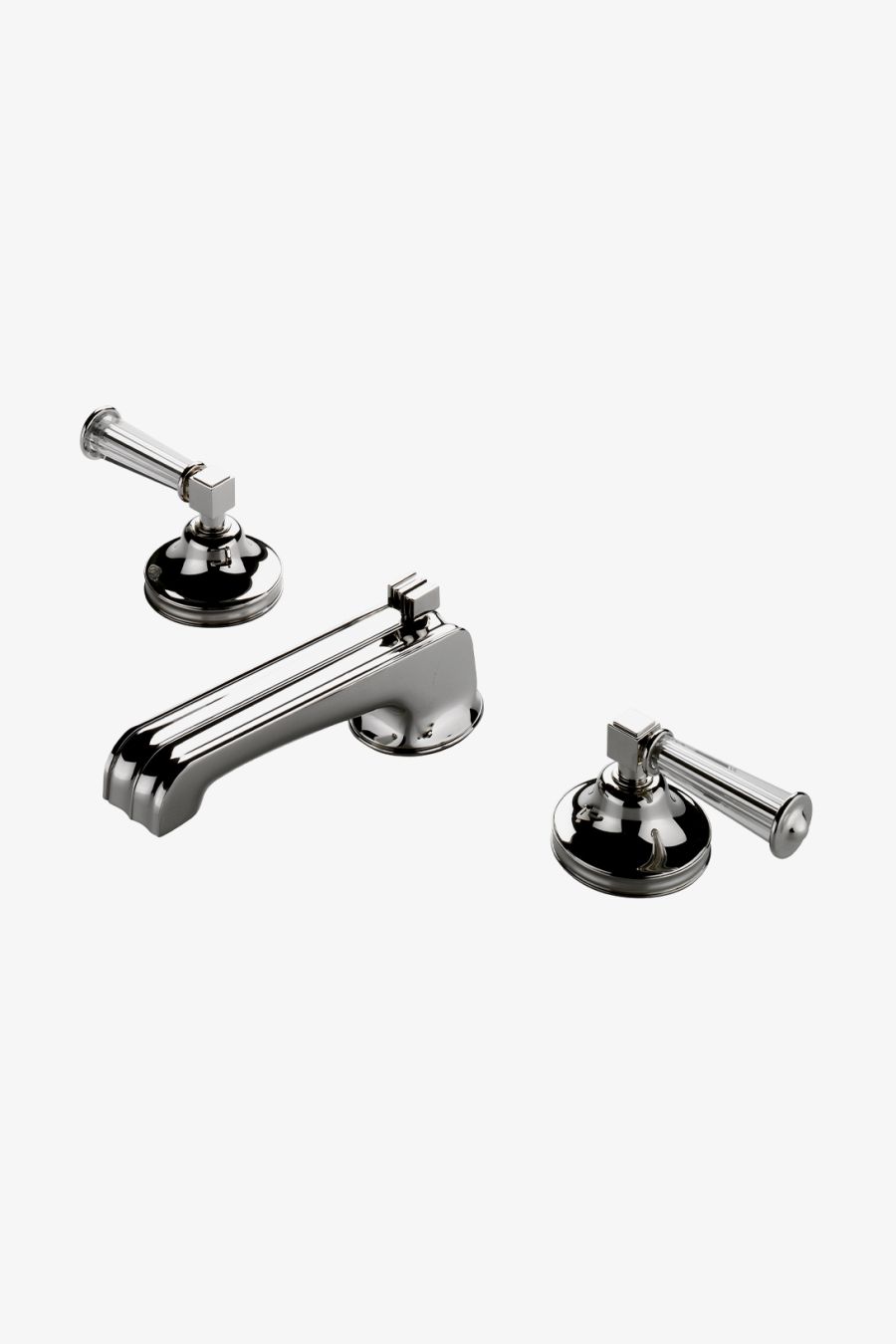 Boulevard Low Profile Three Hole Deck Mounted Lavatory Faucet with Crystal Lever Handles