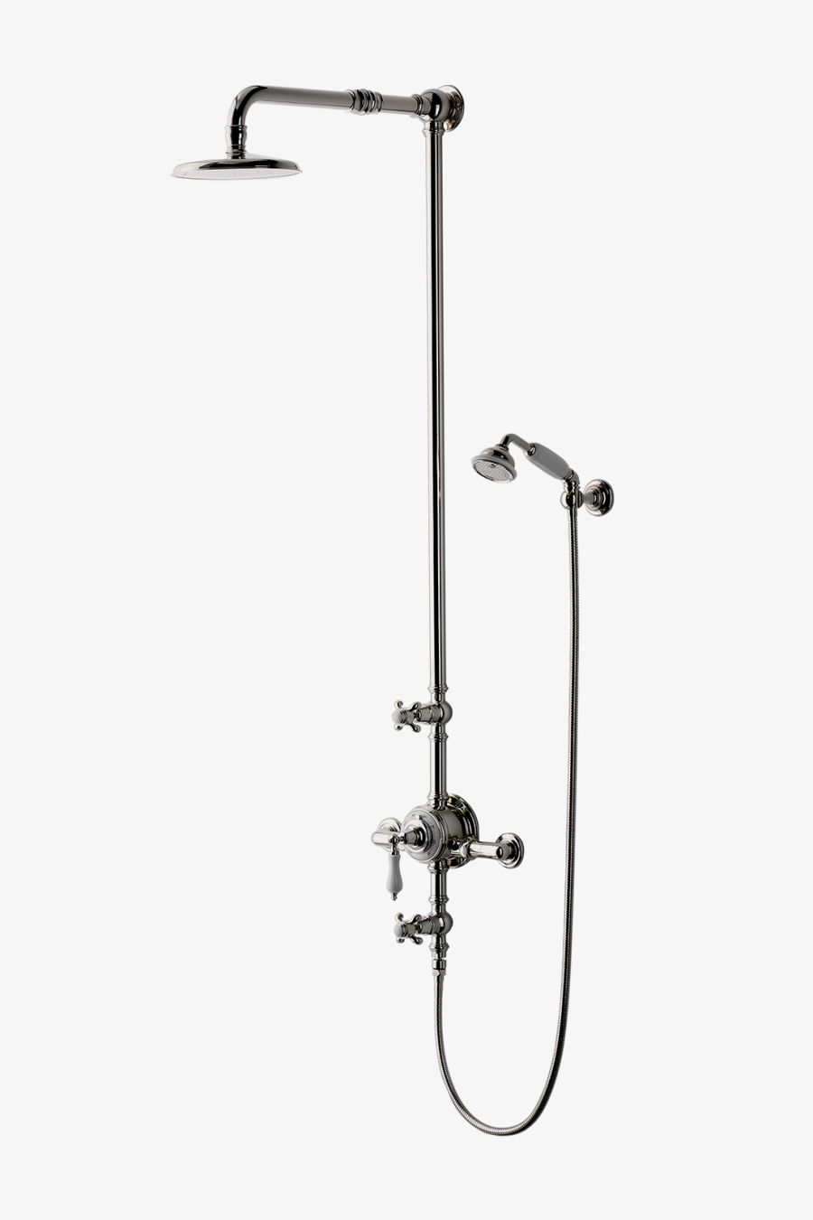Etoile Exposed Thermostatic System with 8" Shower Rose, Handshower and White Porcelain Lever Handle