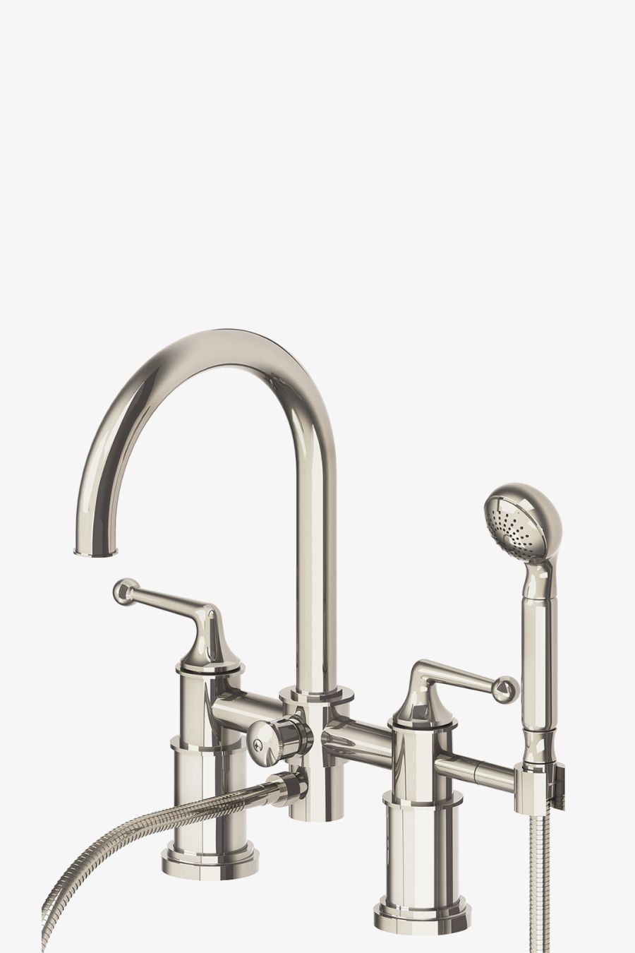 Dash Deck Mounted Exposed Tub Filler with Metal Handshower and Lever Handles