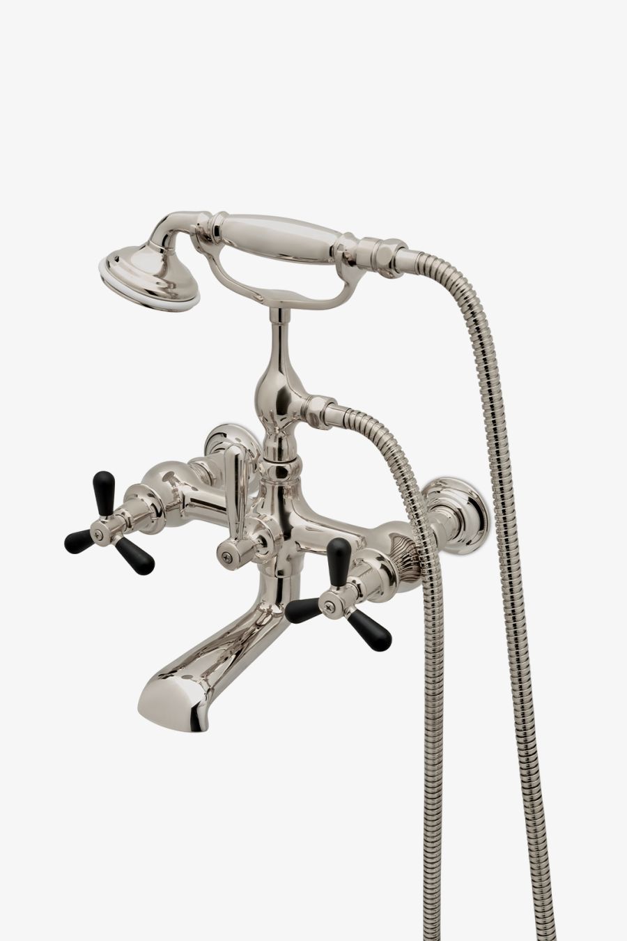 Riverun Wall Mounted Exposed Tub Filler with Handshower and Two-Tone Tri-Spoke Handles