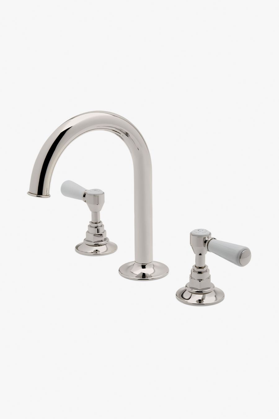 Highgate Gooseneck Lavatory Faucet with White Porcelain Lever Handles