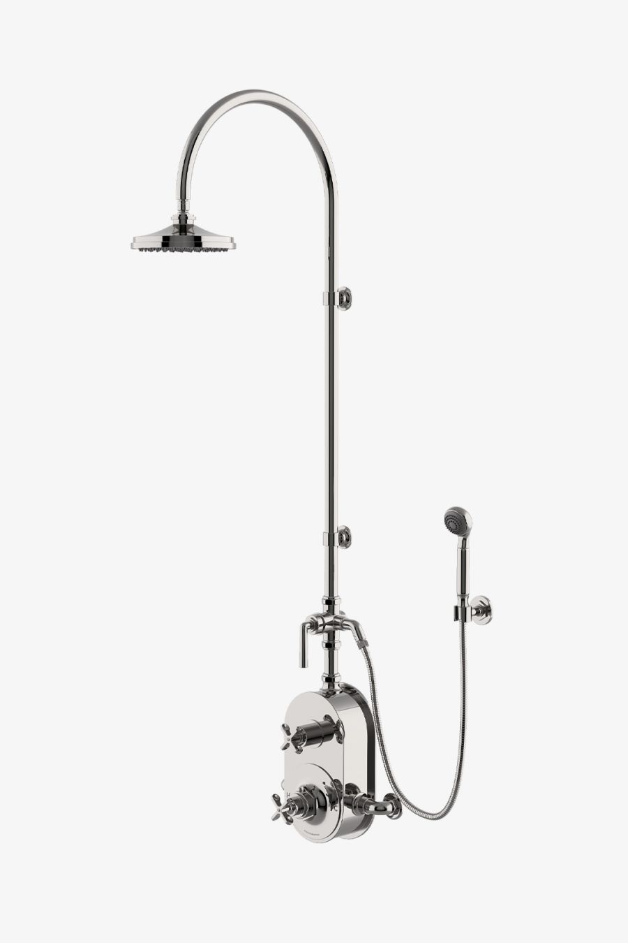 Henry Exposed Thermostatic Shower System with 8" Shower Head, Handshower, Metal Lever Diverter Handle and Metal Cross Handles
