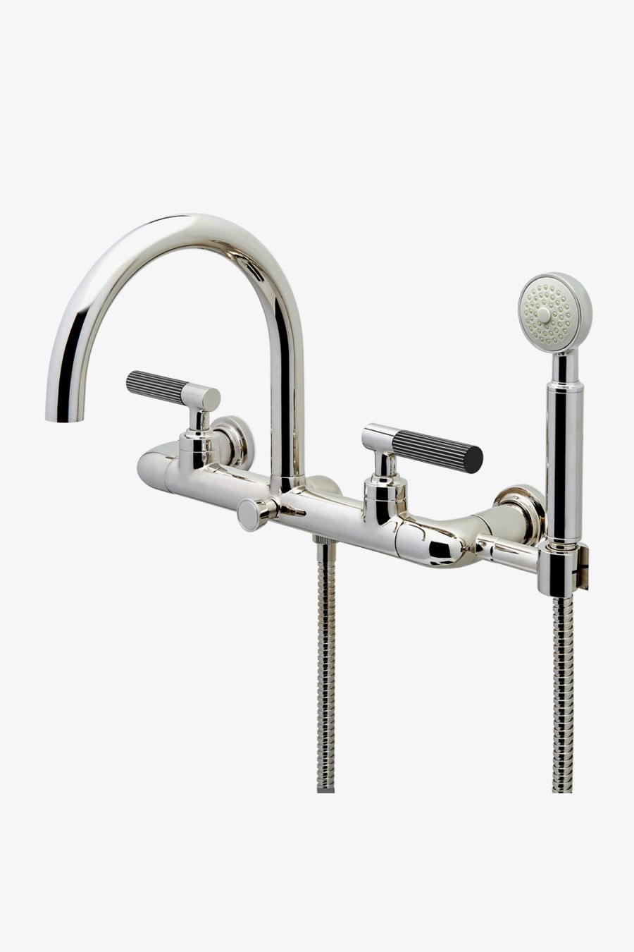 Bond Union Series Wall Mounted Exposed Tub Filler with Handshower and Guilloche Pinstripe Lever Handles