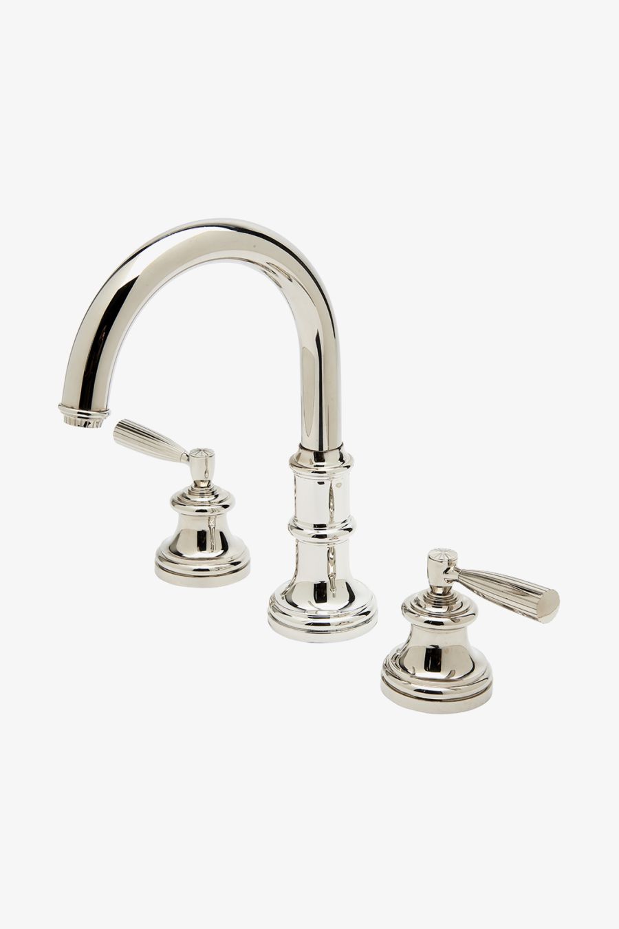 Foro Gooseneck Three Hole Deck Mounted Lavatory Faucet with Metal Lever Handles