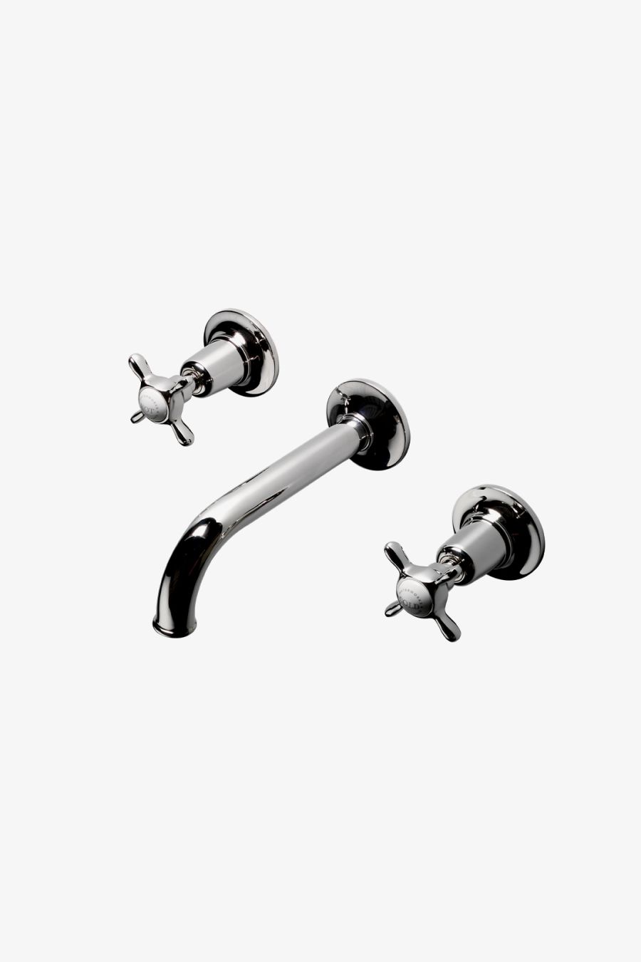 Easton Classic Low Profile Three Hole Wall Mounted Lavatory Faucet with Elongated Spout and Metal Cross Handles