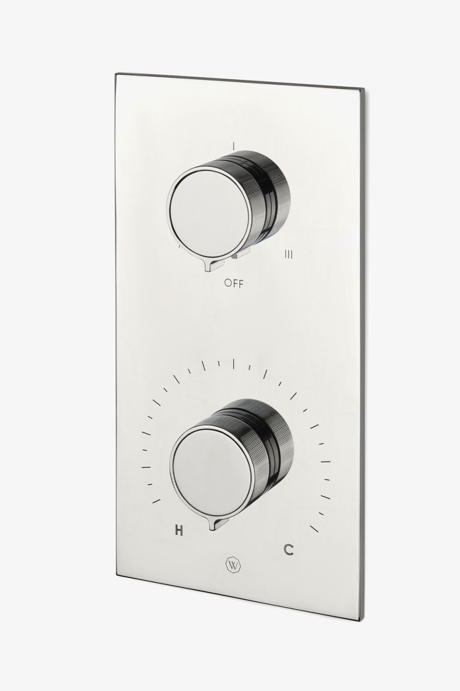 Bond Tandem Series Integrated Thermostatic and Three Way Diverter Trim with Two-Tone Guilloche Lines Knob Handles