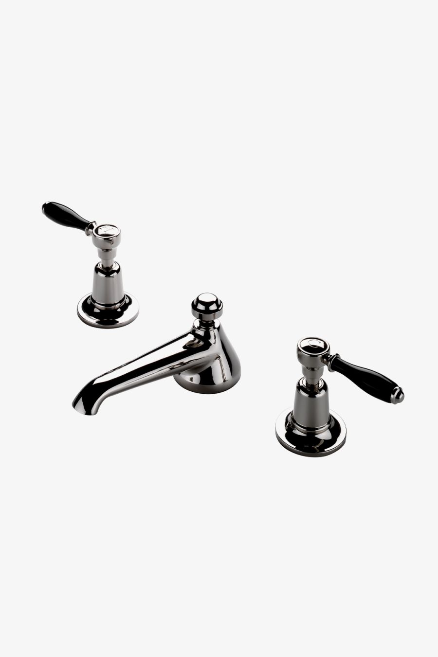 Easton Classic Low Profile Three Hole Deck Mounted Lavatory Faucet with Black Porcelain Lever Handles
